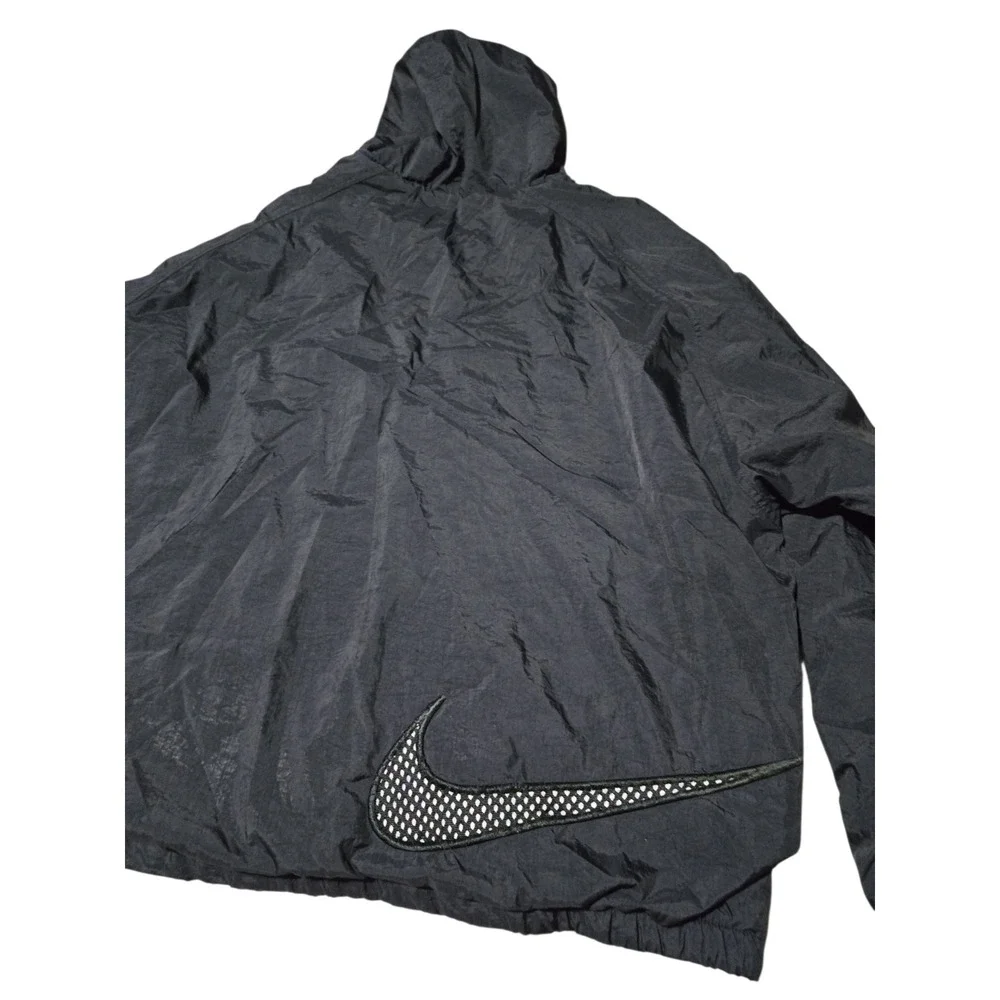 Nike Vintage Windbreaker Jacket Black Zip Hooded Back Swoosh Logo 90s Large‎